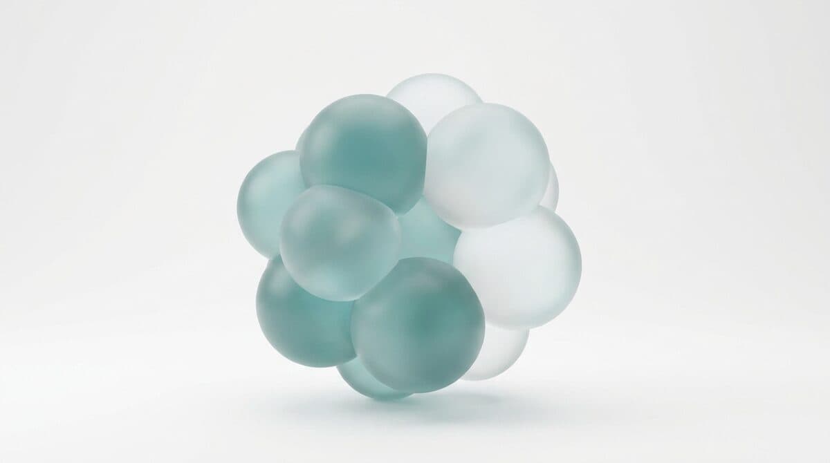 An abstract medical illustration of soft clustered spheres representing the lung's air sacs (alveoli).