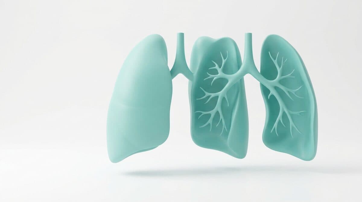 A clean, abstract medical illustration of stylized lungs with the bronchial tree.