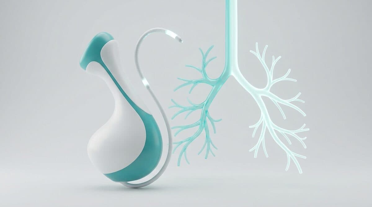 A clean, abstract medical illustration representing modern respiratory medical technology.